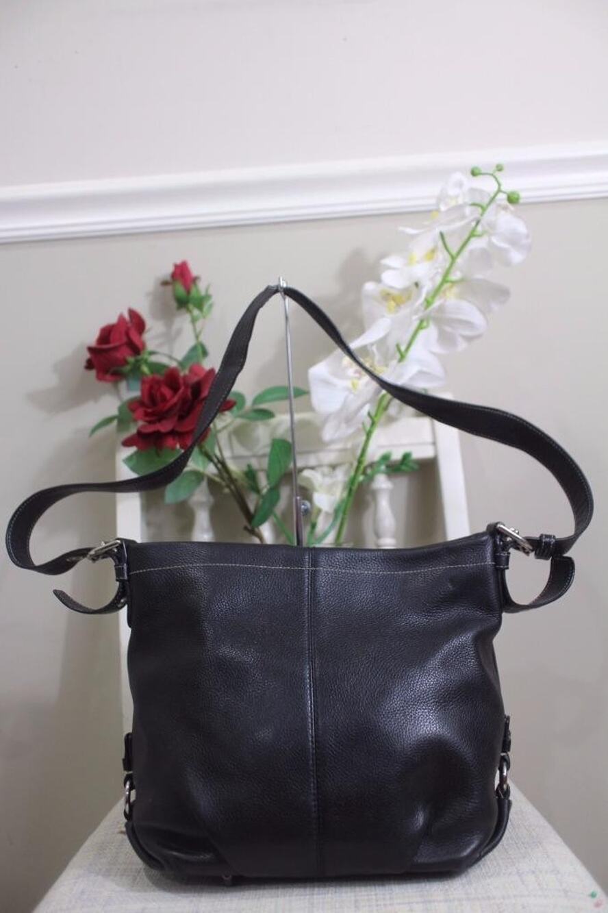 Coach F15064 Black Signature Duffle Hobo Leather Shoulder Bag (3000